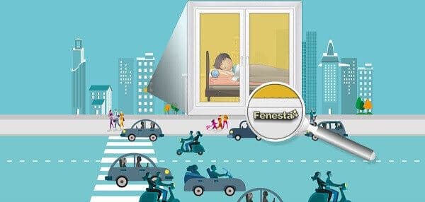 Busy city scene with traffic, buildings, and a person working indoors, magnifying 'RemoGate' text.